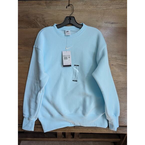 Nike Tops - Nike Sportswear Fleece Sweatshirt Womens XS Light Blue Ribbed Crew-Neck Swoosh